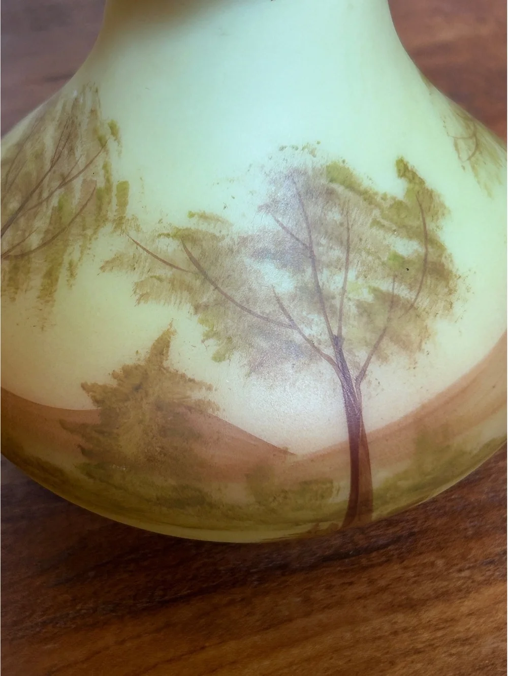 Hand-Painted Louise Piper Ruffled Top Table Vase with Landscape Design
